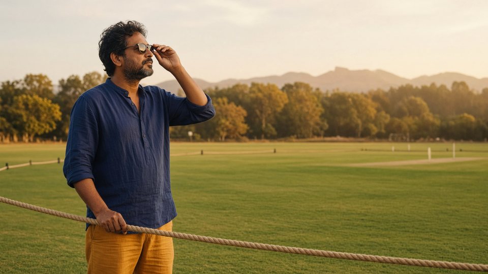 Adult preparing beside a cricket field