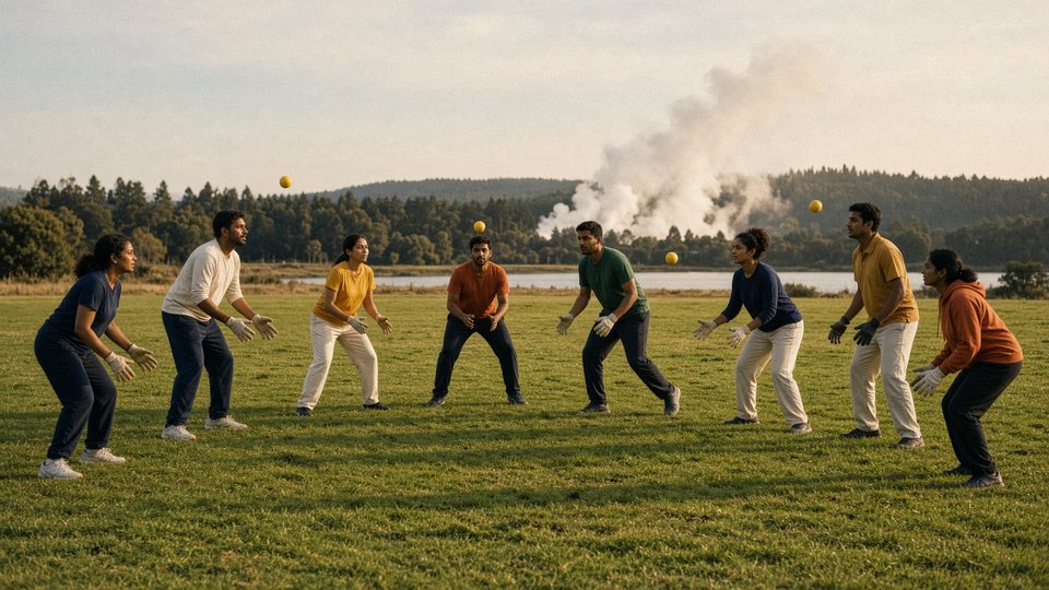 Cricket practice beside a community field